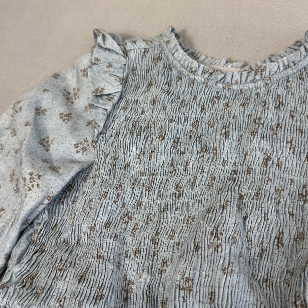 Zara Dress & Top‎ Set Kids 6-7 Floral Smocked Ruffle Boho Cottagecore Baby Blue - Picture 4 of 13